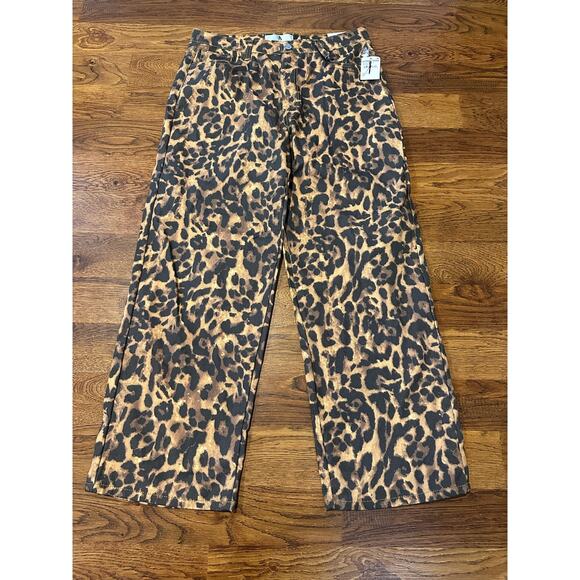 Flying Angel Women's Wide Leg High Waist Leopard Print Pants Size 32 NWT - Picture 1 of 10